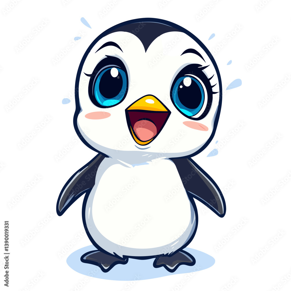 Naklejka premium Cute cartoon penguin character with a cheerful expression and playful pose