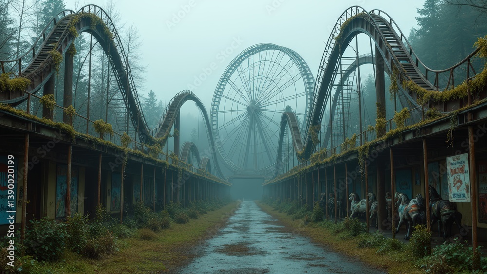 Fototapeta premium Abandoned Amusement Park in Post-Apocalyptic Setting