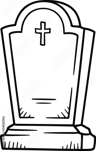 Hand-Drawn Tombstone Vector Illustration with Cross – Halloween Grave Marker Design
