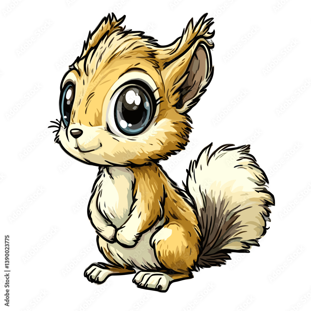 Fototapeta premium Cute cartoon squirrel character with fluffy fur and cheerful expression in a playful pose