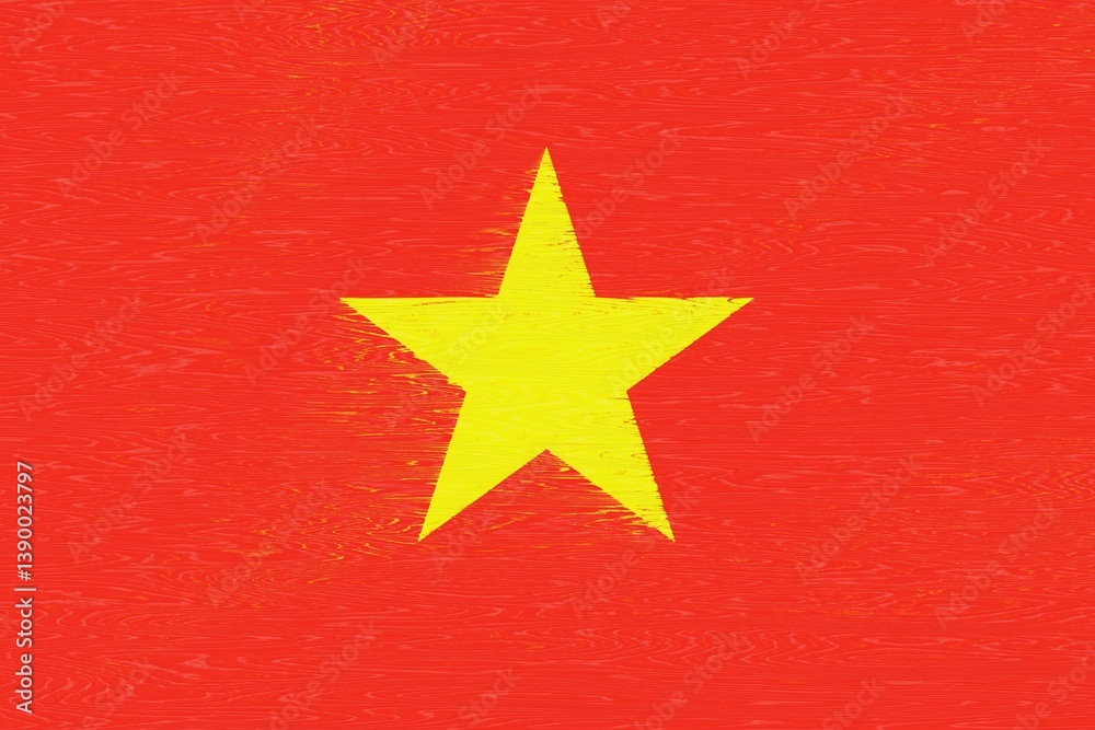 Flag of Vietnam depicted on rough weathered wood. Flat view