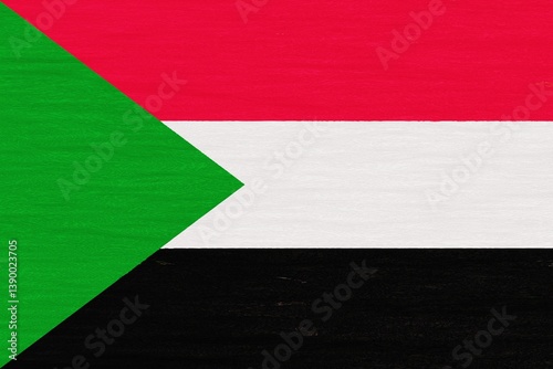 Obraz na płótnie Wooden texture painted in colors of flag of Sudan. Flat view w salonie