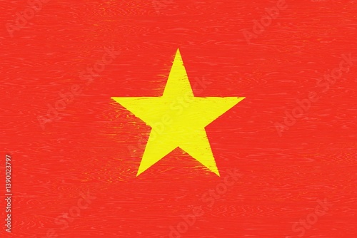 Obraz na płótnie Flag of Vietnam depicted on rough weathered wood. Flat view w salonie
