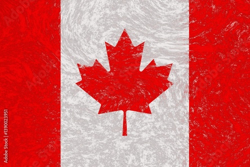 Flag of Canada depicted on a rough material like concrete or weathered plaster wall