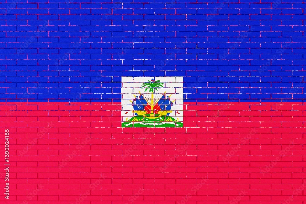 Flag of Haiti depicted on a brick wall. Flat view