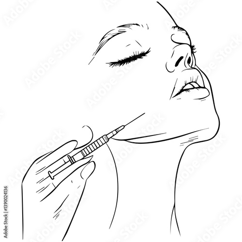 Cosmetic Injection Line Art – Beauty Treatment Vector Illustration

