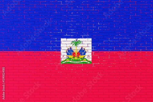 Obraz na płótnie Flag of Haiti depicted on a brick wall. Flat view w salonie