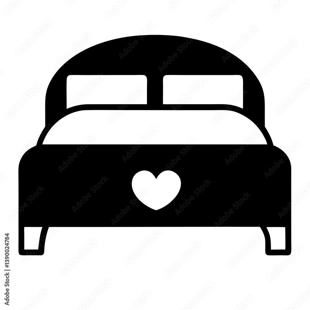 Romantic Bed With Heart Symbol Simple Interior Design Icon Illustration Vector Romantic Bed With Heart Symbol Simple Interior Design Icon Illustration Vector