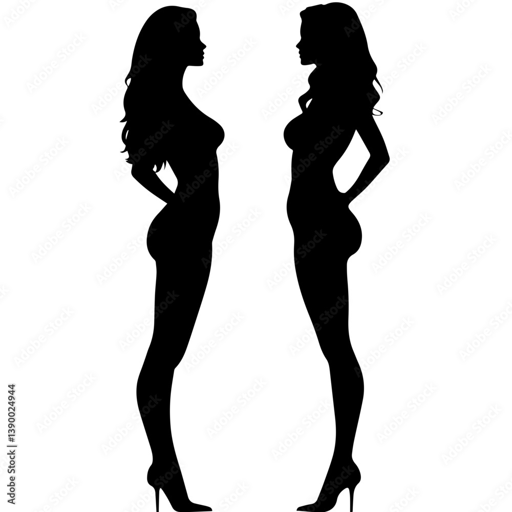 Fototapeta premium Facing Female Silhouettes Vector – High Heel Style