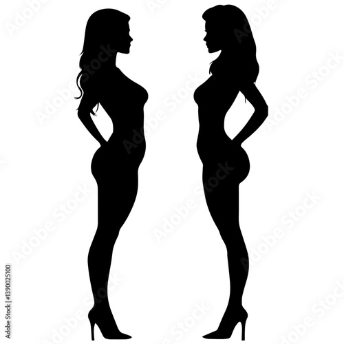 Facing Female Silhouettes Vector – High Heel Style

