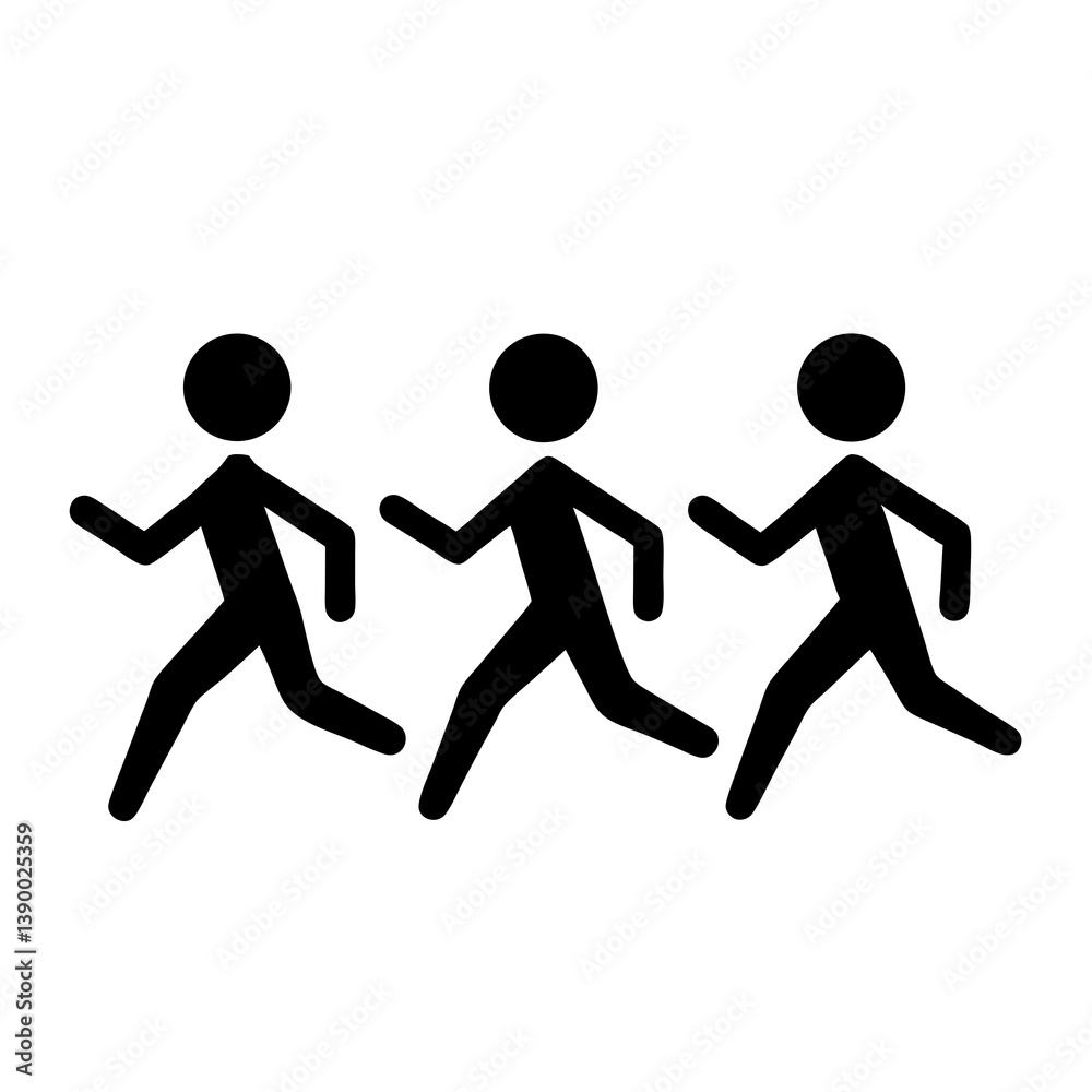 Three Black Stick Figures Running Together In A Row Vector Illustration Three Black Stick Figures Running Together In A Row Vector Illustration