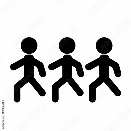 People Walking Group Vector Illustration Black Pictogram Symbol Flat Design Simple Graphics