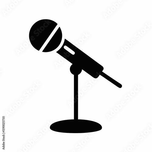 Microphone Icon On Stand Vocal Audio Equipment Black Silhouette Vector Design