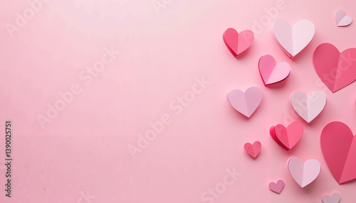 Heart-shaped decorations on pink background for Valentine's Day  