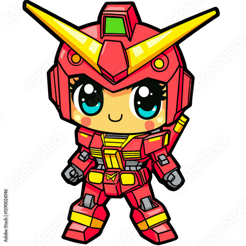 Cute cartoon robot character in a red mech suit with cheerful expression and playful pose