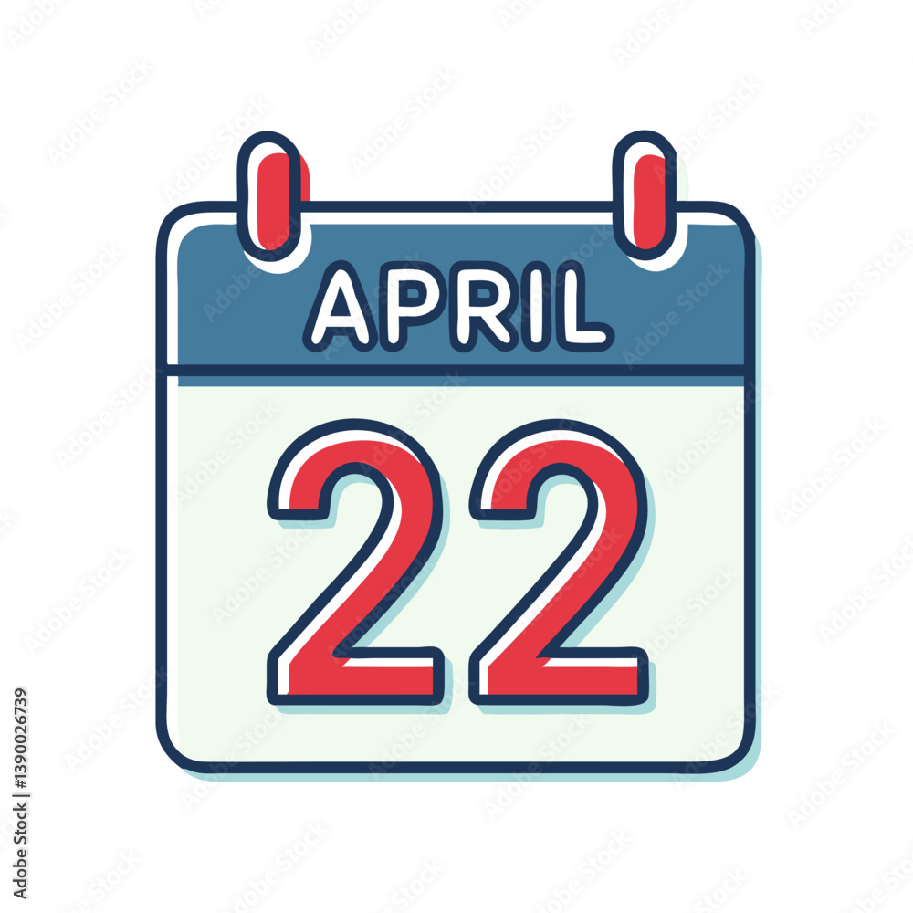 Fototapeta premium April 22 calendar icon in flat style with red and blue colors