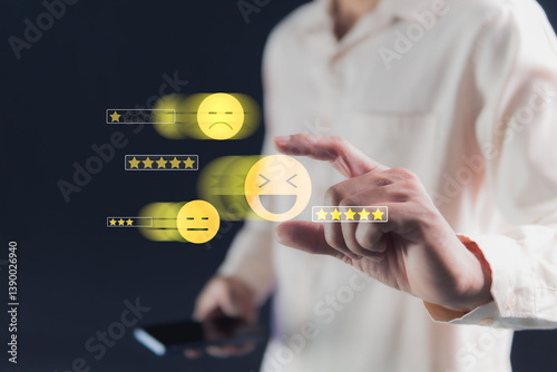 User satisfaction ratings from service experience in online applications, post-sales evaluations, and voting to build trust are expressed through facial emotional communication through stickers.