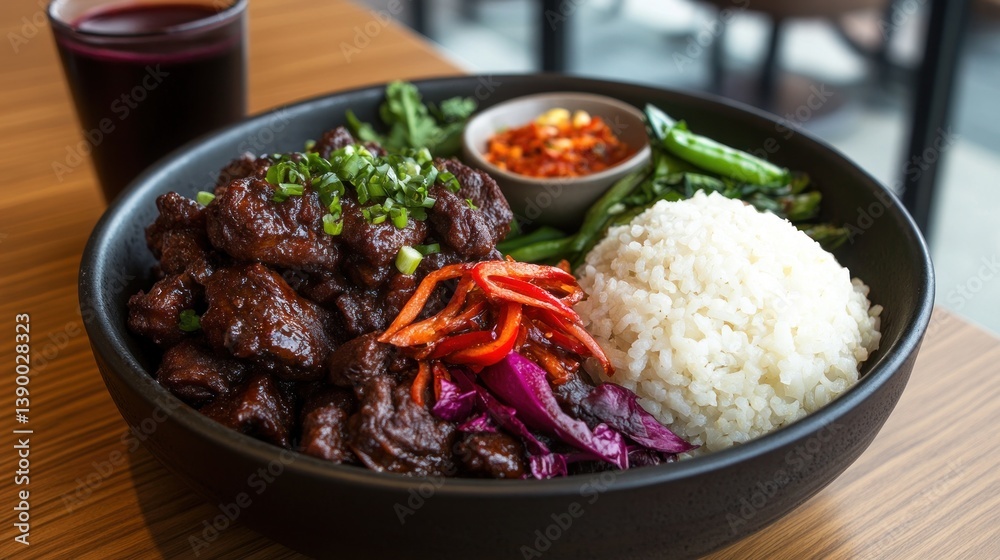 Fototapeta premium Gourmet Beef Bowl Cafe Setting