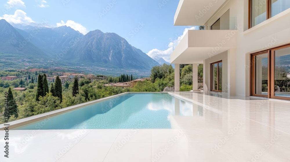 Fototapeta premium Modern luxury home with stunning mountain views and infinity pool