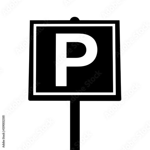 Minimalist black silhouette of a parking sign indicating designated area