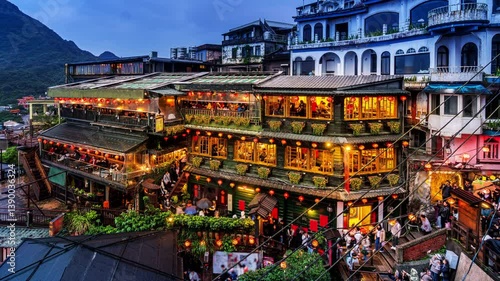 Time lapse of Tourists in Jiufen old street, Taiwan.