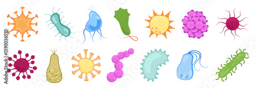 Germs collection in a flat design on a white background. Vector illustration