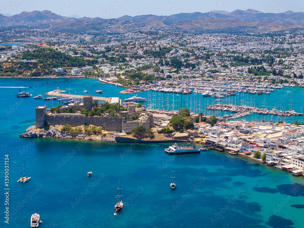 Bodrum Castle nd City Drone Photo, Bodrum Beach and Marina, Bodrum Mugla, Turkiye (Turkey) Bodrum Castle nd City Drone Photo, Bodrum Beach and Marina, Bodrum Mugla, Turkiye (Turkey)