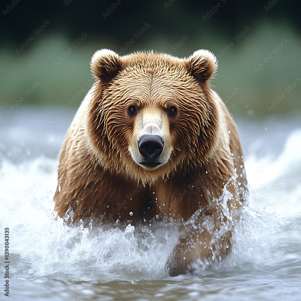 Obraz premium Grizzly bear wading in river rapids