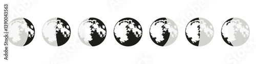 Set of moon phases icons on a white background. Vector illustration
