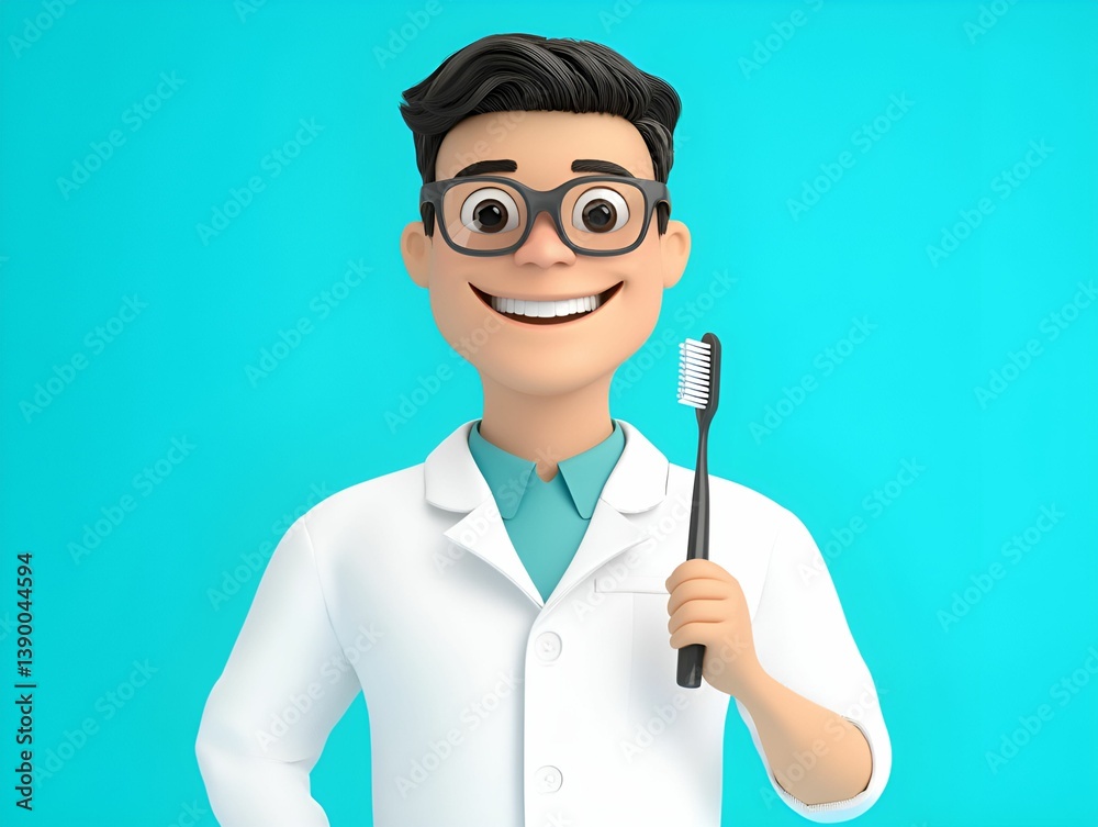 3D cartoon occupation concept Cheerful cartoon dentist holding a toothbrush against a blue background. 3D cartoon occupation concept Cheerful cartoon dentist holding a toothbrush against a blue background.
