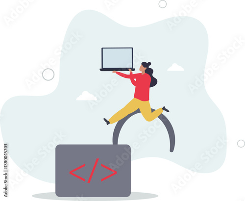 Open source programming, digital products include permission to use the programming source code concept.flat character life .