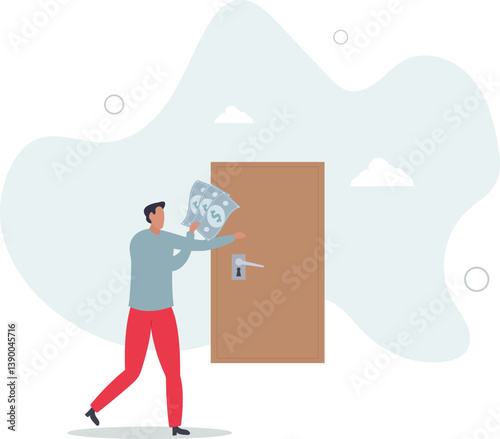 Opportunity or money knock on the door, new business chance or job and career offer, investment return or dividend concept.flat character life .