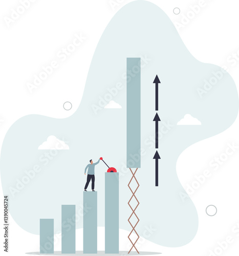Growing business graph, increase sale or investment growth, profit rising up or revenue growing, development or improvement concept.flat character life .