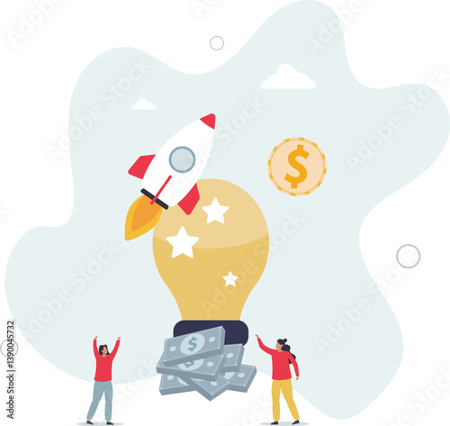 Venture capital as private equity and investors finances.Start up company capital growth from crowdfunding money raising.flat character life .