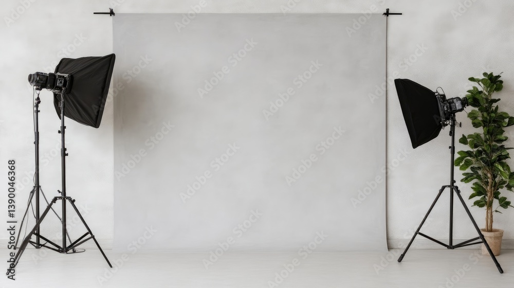 Studio backdrop with lighting equipment