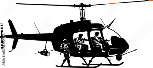 Little Bird Helicopter Silhouette with Special Forces – Tactical Vector Illustration