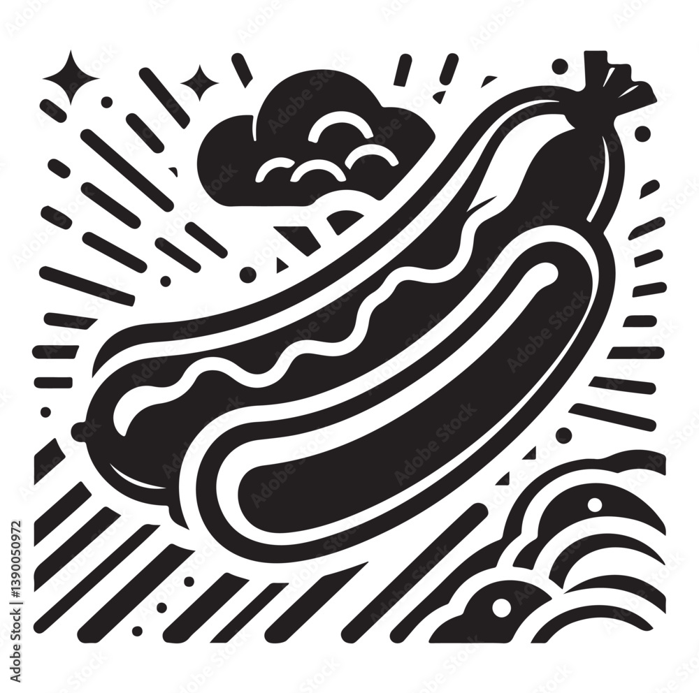 Obraz premium Sausage fast food vector illustration outline, silhouette on white background