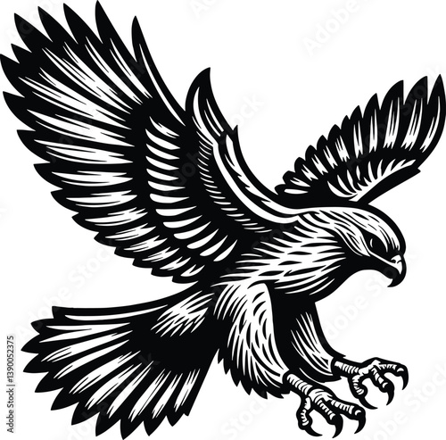 Eagle Silhouette Vector Black Design on White Background - Falcon silhouette, American falcon, hawk silhouette
