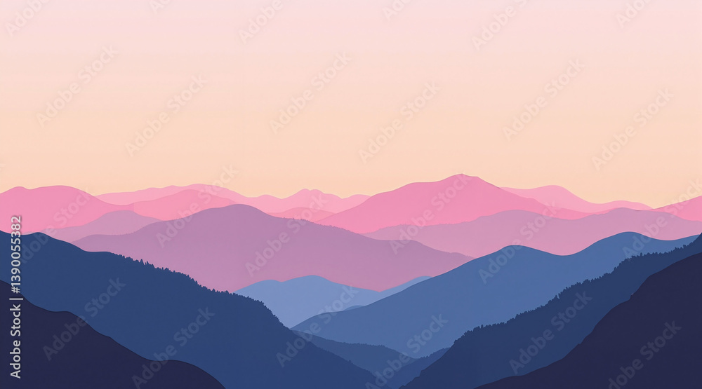 Obraz premium Abstract mountain landscape in pastel colors at sunset 