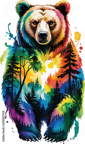 a bear art by Double exposure with nature