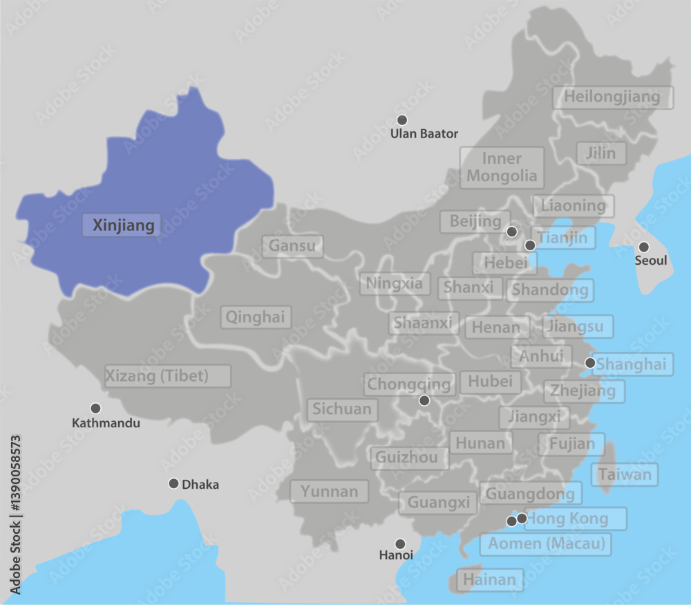 Fototapeta premium china, map, province, xinjiang, urumqi, taklamakan, west,