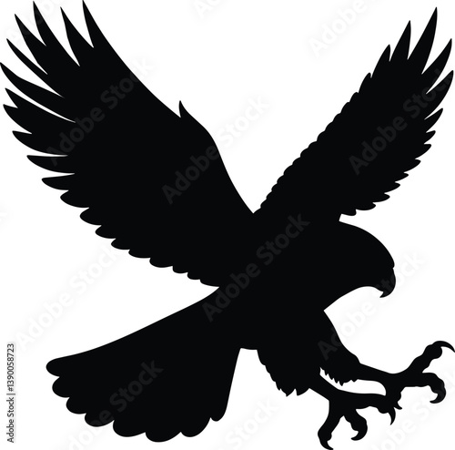 Silhouette flying Eagle attacking vector design - American hawk, sihouette falcon in action design