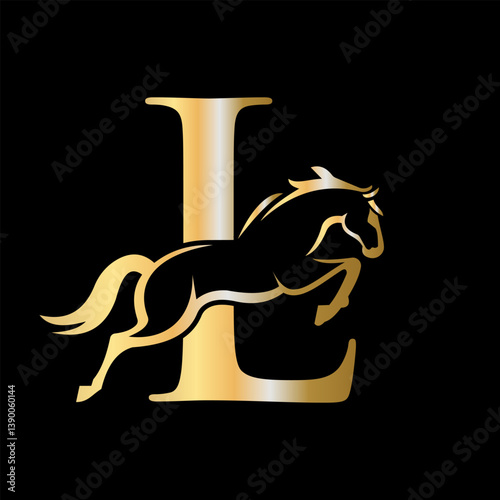 Initial Letter L Horse Logo Design Concept With Jumping Horse Symbol Vector Template