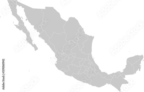 Mexico administrative vector map with level 1 region boundaries – PPT-compatible & fully editable by region