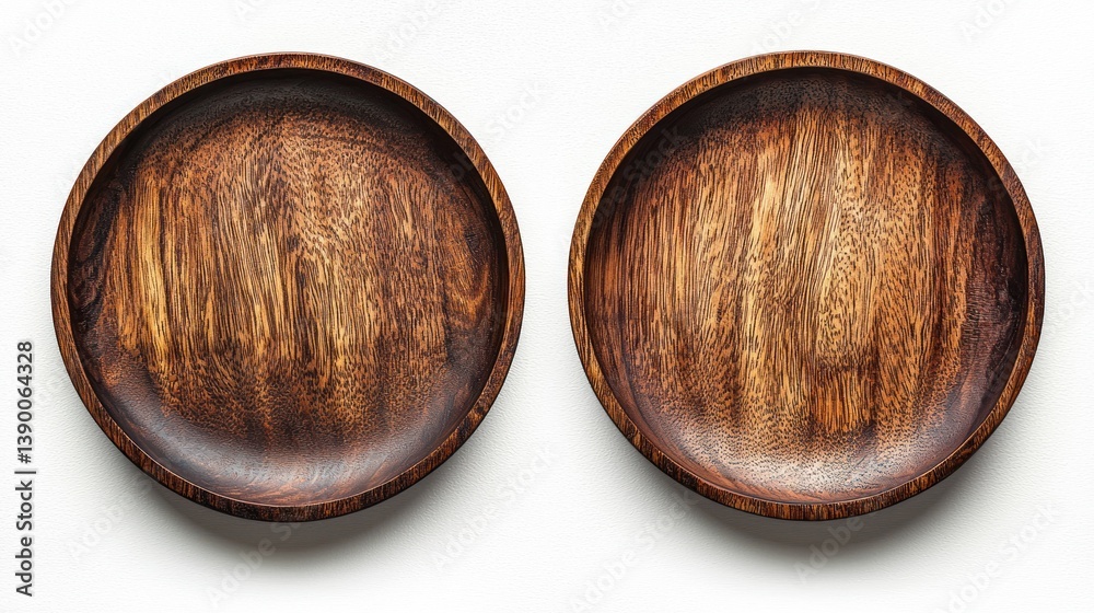Warm Wood Tones: Symmetrical Pair of Rustic Empty Wooden Bowls Studio Shot Warm Wood Tones: Symmetrical Pair of Rustic Empty Wooden Bowls Studio Shot