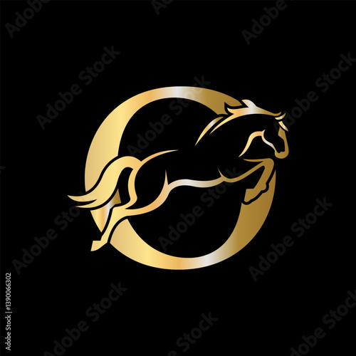 Initial Letter O Horse Logo Design Concept With Jumping Horse Symbol Vector Template