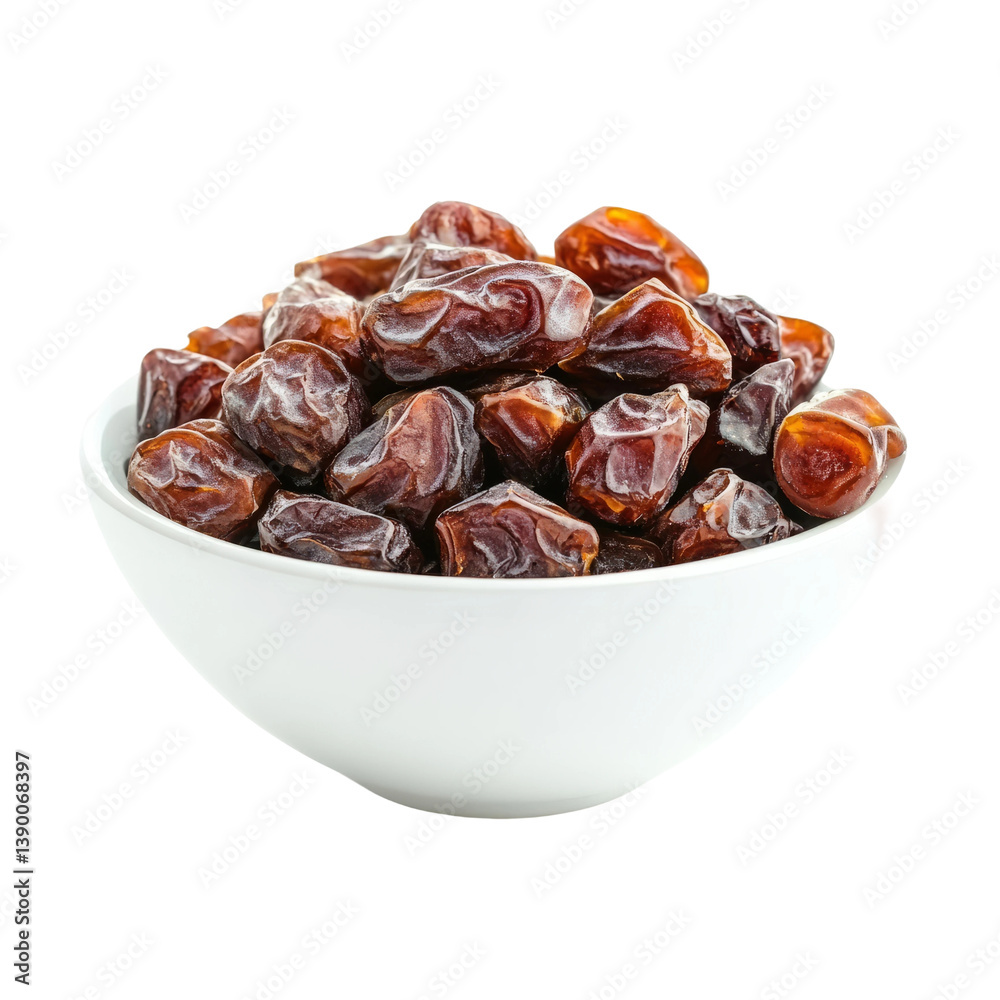 white bowl with dried dates, isolated on transparent background white bowl with dried dates, isolated on transparent background