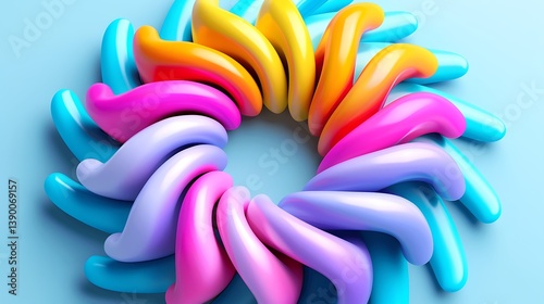 A colorful collection of curved abstract shapes in a circle