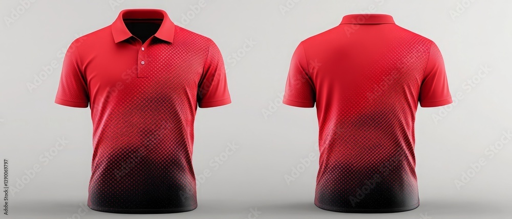 An abstract red polo jersey designed for sports, featuring front and back views as a mockup for sports clubs