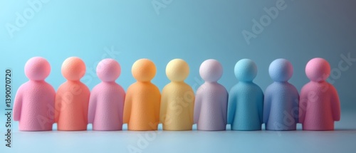 Obraz na płótnie Two groups of pastel-colored 3D figures divided by a line, representing gender segregation or diversity. w salonie